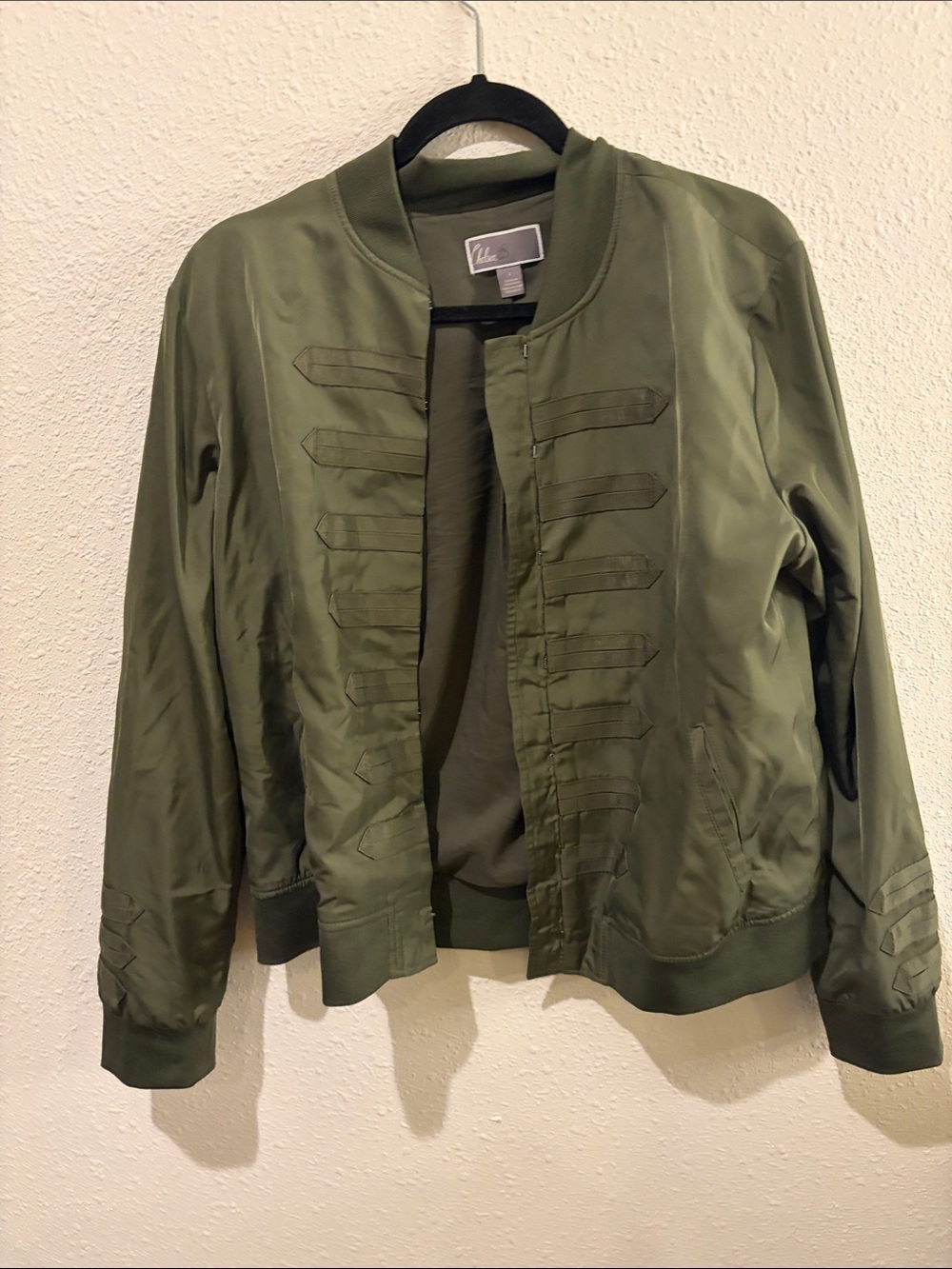 Chelsea28 Olive Military-Style Satin like Bomber Jacket